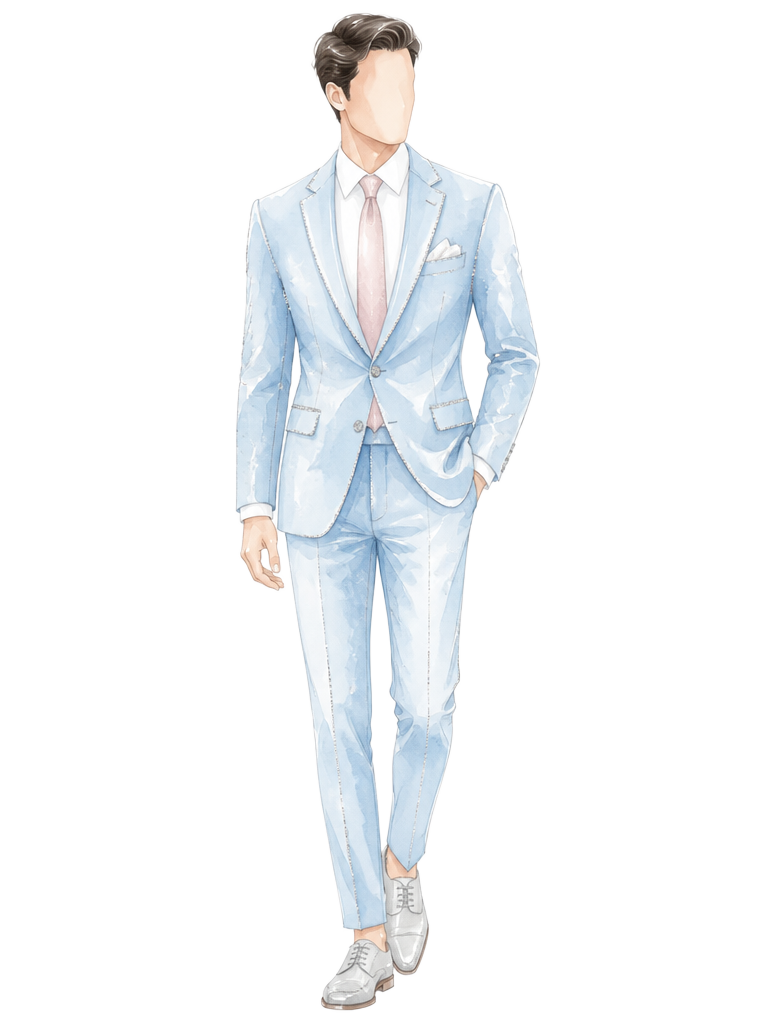 Traje formal azul claro con camisa blanca para hombre